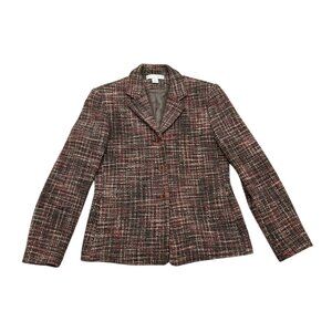 Vintage Petite Sophisticate Brown Beige Tweed Blazer Wool Nylon Y2K